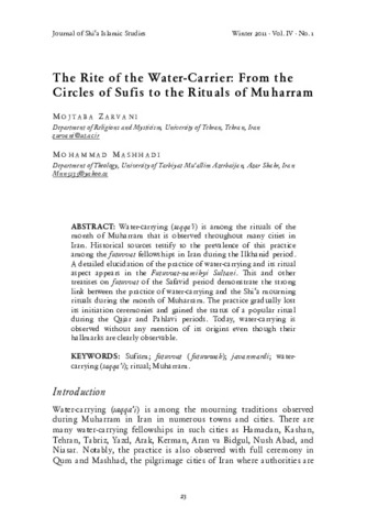 The rite of the water-carrier: from the circles of Sufis to the rituals of Muharram